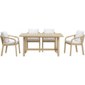 5-Piece Outdoor Dining Set, Solid Eucalyptus Wood Patio Furniture with Handwoven Rope Chairs, Weather-Resistant Cushions, Large Table for Backyard, Deck or Balcony, Natural Finish