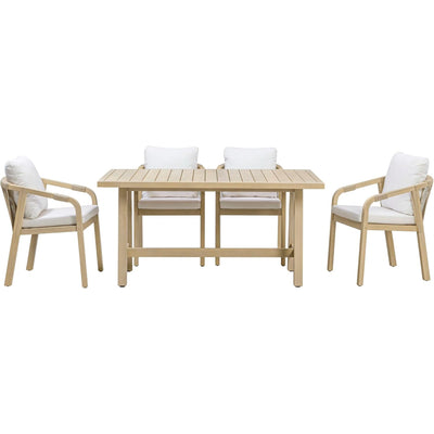 5-Piece Outdoor Dining Set, Solid Eucalyptus Wood Patio Furniture with Handwoven Rope Chairs, Weather-Resistant Cushions, Large Table for Backyard, Deck or Balcony, Natural Finish