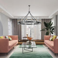 48 Inch Black Wagon Wheel Chandelier with Glass Shade
