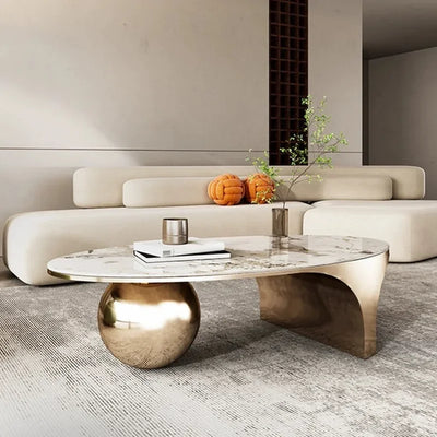 Milan Marble Oval Coffee Table With Metal Frame Legs