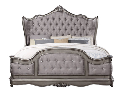Ariadne Velvet & Antique Platinum Finish Eastern King Bed