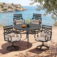 5-Piece Metal Outdoor Dining Set with Beige Cushions and Swivel Dining Chairs