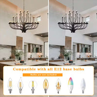 48 Light Large Black Candle Style Wagon Wheel Farmhouse Traditional Chandelier for High Ceilings Foyer Dining Room