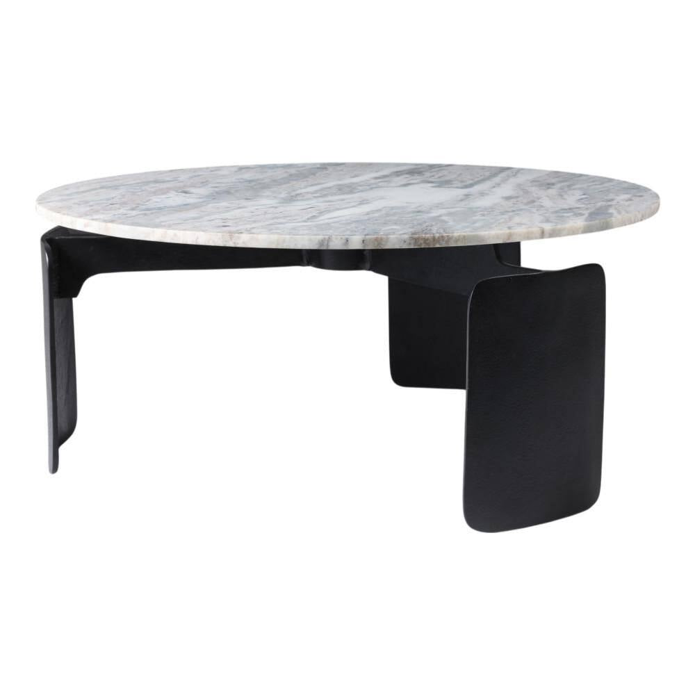 30 In. Gray round Marble Top 3-Footed Coffee Table