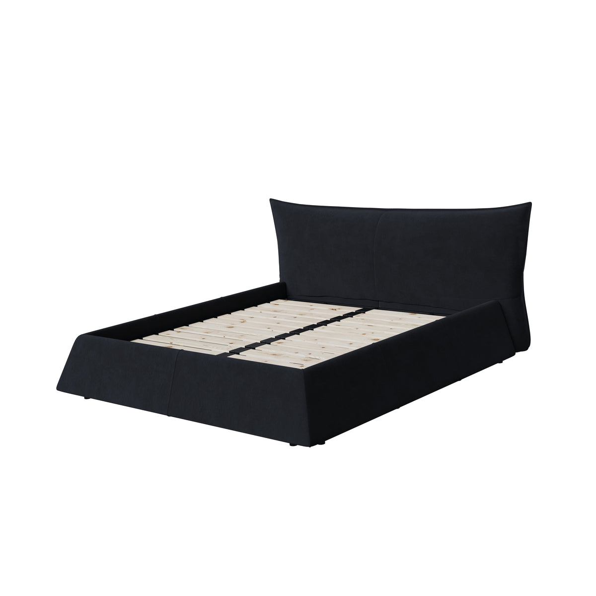 Queen Size Upholstered Platform Bed with Special Shaped Velvet Headboard