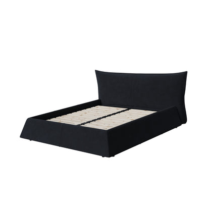 Queen Size Upholstered Platform Bed with Special Shaped Velvet Headboard