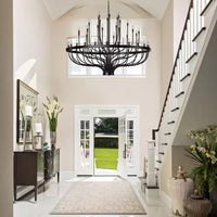 48 Light Large Black Candle Style Wagon Wheel Farmhouse Traditional Chandelier for High Ceilings Foyer Dining Room