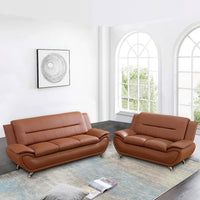 Faux Leather 2 Piece Sofa Set, Modern Orange Living Room Couch and Loveseat with Solid Wood Frames, Foam Filled, Button Tufted