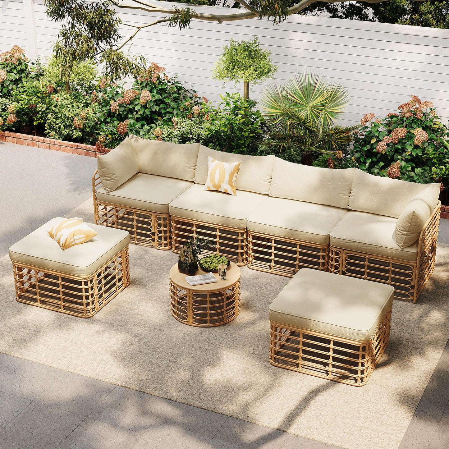 GO 7 Pieces Outdoor Patio Furniture, All-Weather Rattan Sectional Sofa Set