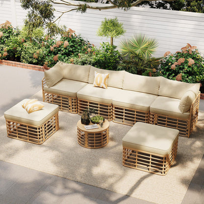 GO 7 Pieces Outdoor Patio Furniture, All-Weather Rattan Sectional Sofa Set