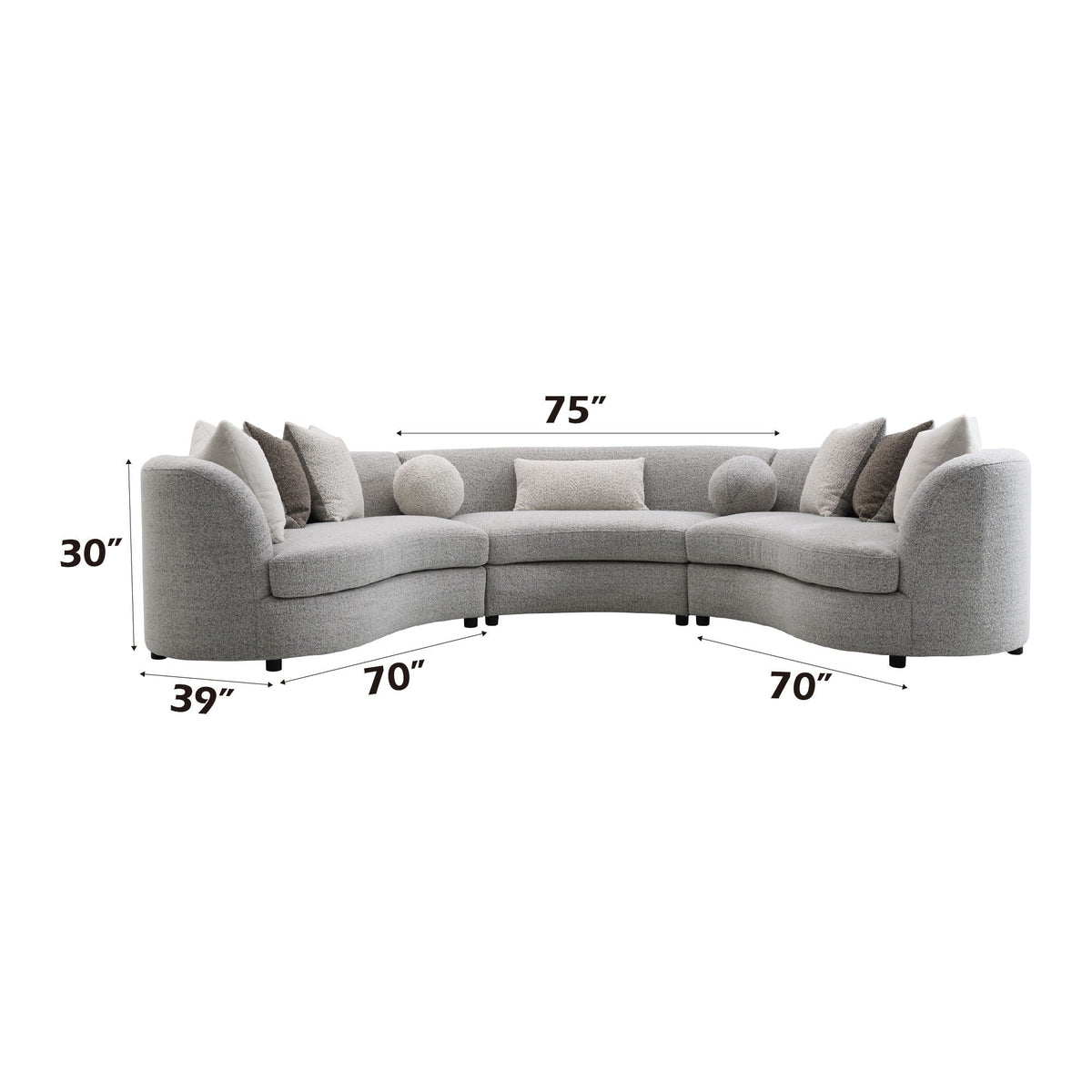 Ivria Boucle Sectional Sofa With 9 Pillows - Gray