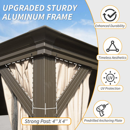 14' x 20' Hardtop Gazebo with Dual-Layer Galvanized Steel Roof - Metal Finish
