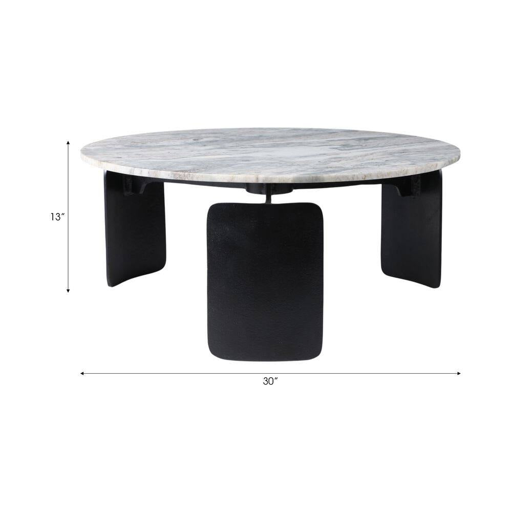 30 In. Gray round Marble Top 3-Footed Coffee Table