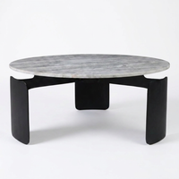 30 In. Gray round Marble Top 3-Footed Coffee Table — Studio Shot