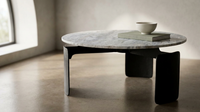 30 In. Gray round Marble Top 3-Footed Coffee Table — Lifestyle