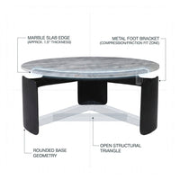 30 In. Gray round Marble Top 3-Footed Coffee Table — How It Works