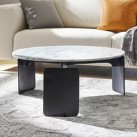 30 In. Gray round Marble Top 3-Footed Coffee Table