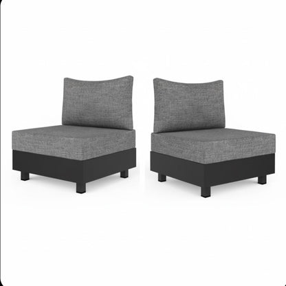 Patio Sectional Set With Modular Armless Chairs And Coffee Table - Gray