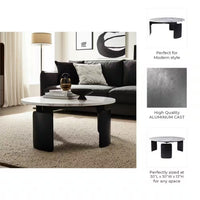 30 In. Gray round Marble Top 3-Footed Coffee Table