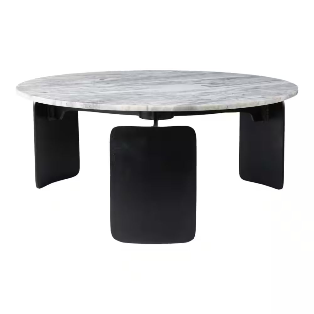 30 In. Gray round Marble Top 3-Footed Coffee Table
