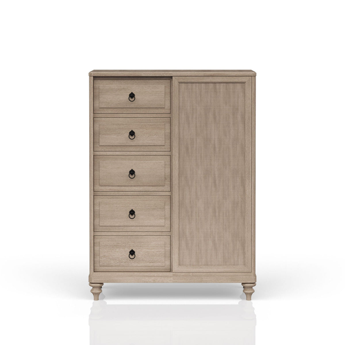Queen Canopy Bedroom Set With A 2 Drawer Nightstand A Dresser With Poster Mirror And A Door Chest - Sand