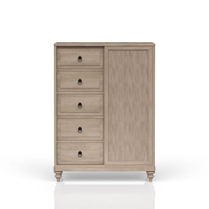 Queen Canopy Bedroom Set With A 2 Drawer Nightstand A Dresser With Poster Mirror And A Door Chest - Sand