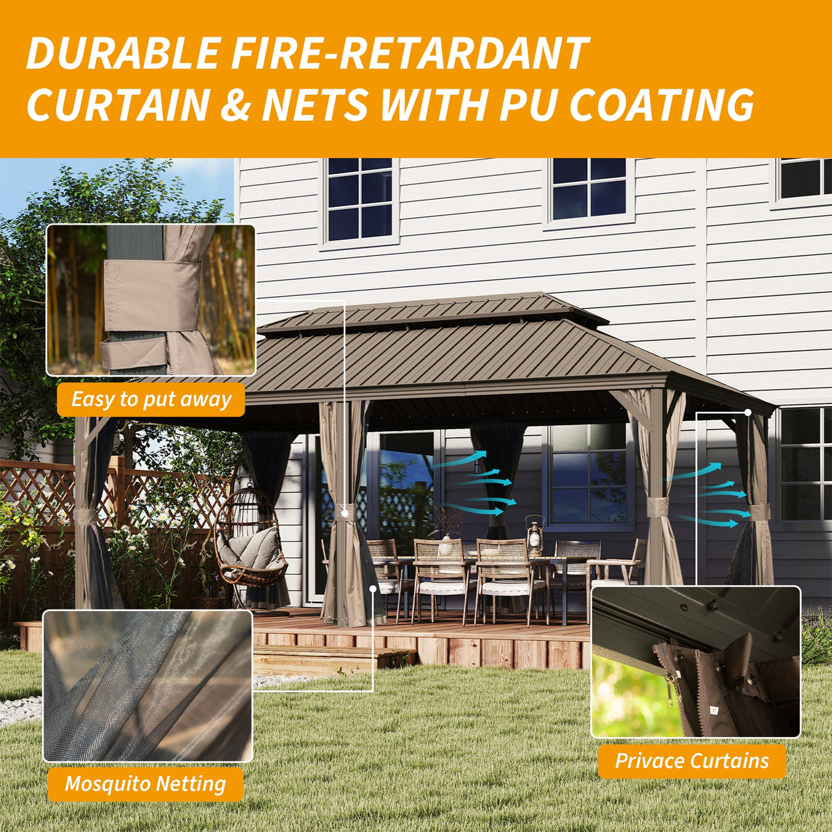14' x 20' Hardtop Gazebo with Dual-Layer Galvanized Steel Roof - Metal Finish