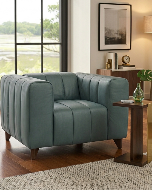 Octavia Top Grain Leather Arm Chair - Green