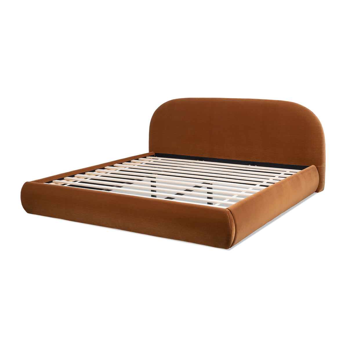 Burnt Velvet King Platform Bed with Puffy Grounded Headboard