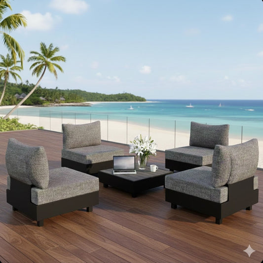 Patio Sectional Set With Modular Armless Chairs And Coffee Table - Gray