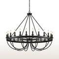 Farmhouse Chandelier Built for High Ceilings, 48 Candle Lights, Black Wagon Wheel Design, Traditional Style