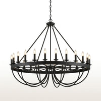 48 Light Large Black Candle Style Wagon Wheel Farmhouse Traditional Chandelier for High Ceilings Foyer Dining Room — Studio Shot