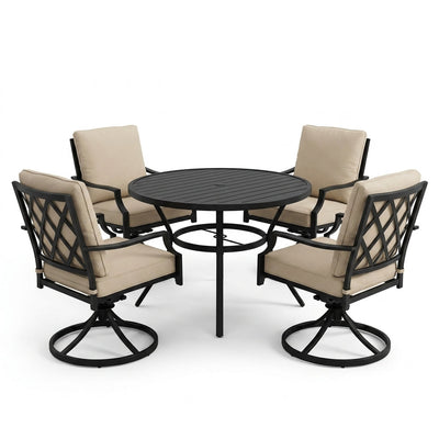 Outdoor Dining Set Built for All-Weather Entertaining, 360° Swivel Chairs, Steel Frame, Round Table