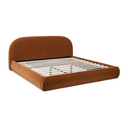 Burnt Velvet King Platform Bed with Puffy Grounded Headboard