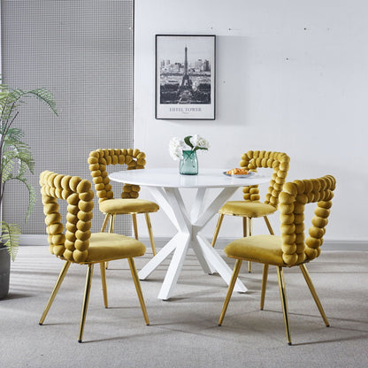 Modern Chair With Iron Tube Legs, Soft Cushions And Comfortable Backrest, Suitable For Dining Room, Living Room, Cafe, Hairball Back