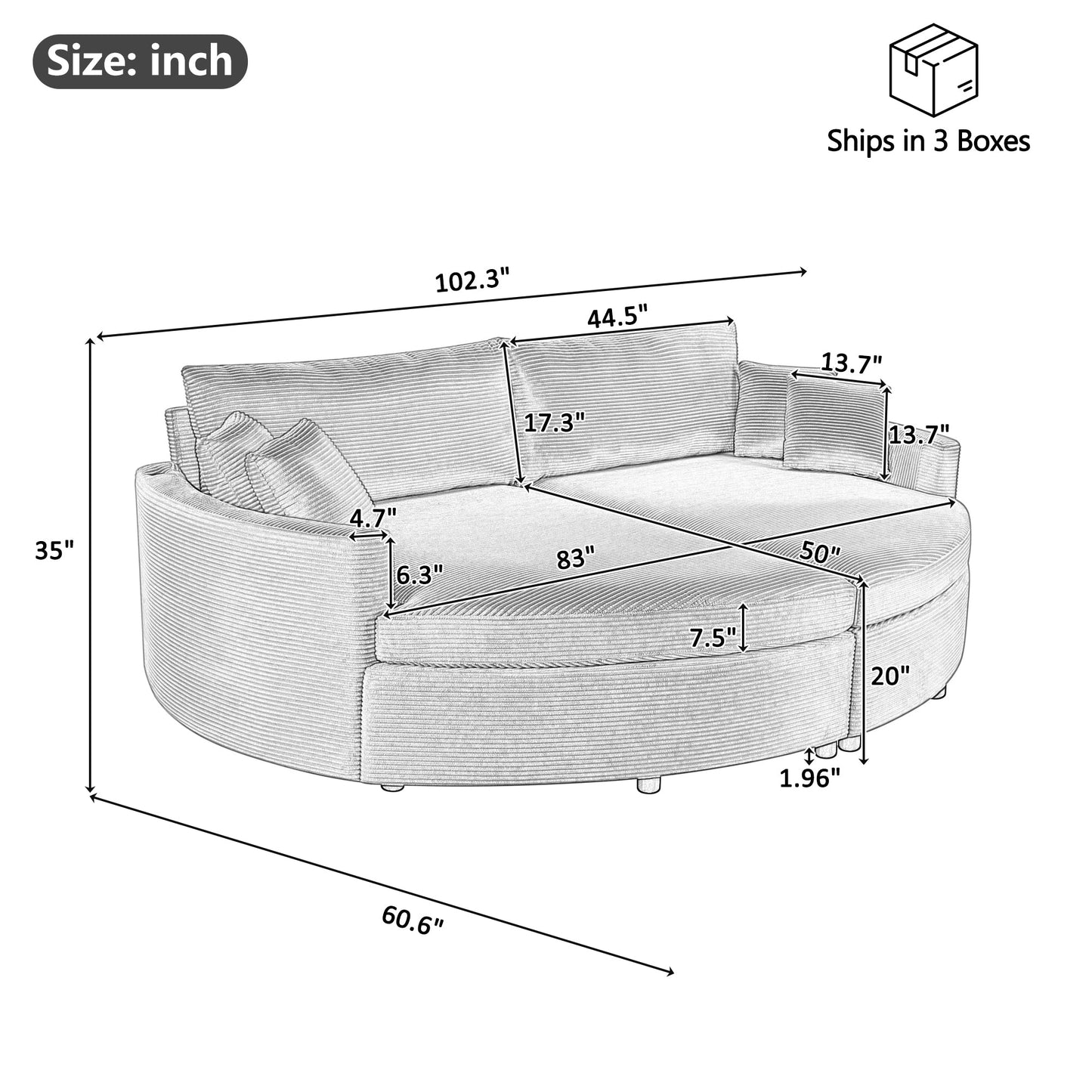 Oversized Double Chaise Lounge Sofa 102.3"