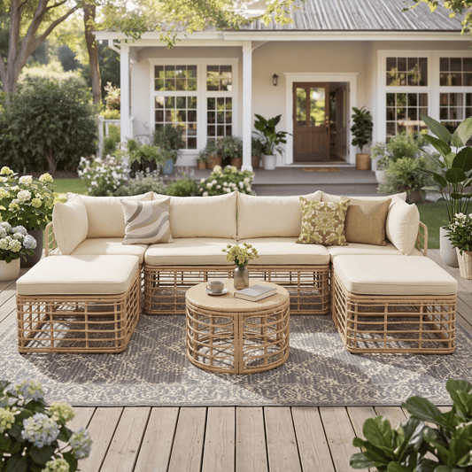 GO 7 Pieces Outdoor Patio Furniture, All-Weather Rattan Sectional Sofa Set