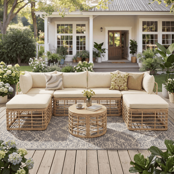 GO 7 Pieces Outdoor Patio Furniture, All-Weather Rattan Sectional Sofa Set