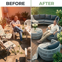 6-Piece Aluminum Patio Furniture Set, Olefin Rope Modern Outdoor Conversation Set Sectional Sofa with Water Repellent Thick Cushions and Coffee Table for Balcony, Garden, Light Grey — Before & After