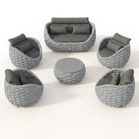 6-Piece Aluminum Patio Furniture Set, Olefin Rope Modern Outdoor Conversation Set Sectional Sofa with Water Repellent Thick Cushions and Coffee Table for Balcony, Garden, Light Grey — Studio Shot