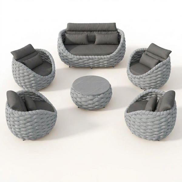 Outdoor Patio Furniture Set Built for All-Weather Comfort, Rust-Proof Aluminum, UV-Resistant Rope, Thick Cushions