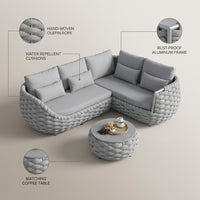 6-Piece Aluminum Patio Furniture Set, Olefin Rope Modern Outdoor Conversation Set Sectional Sofa with Water Repellent Thick Cushions and Coffee Table for Balcony, Garden, Light Grey — infographic