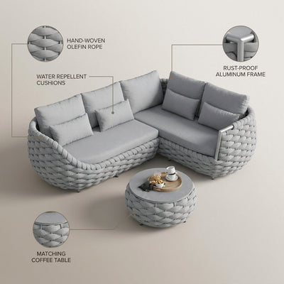 Outdoor Patio Furniture Set Built for All-Weather Comfort, Rust-Proof Aluminum, UV-Resistant Rope, Thick Cushions