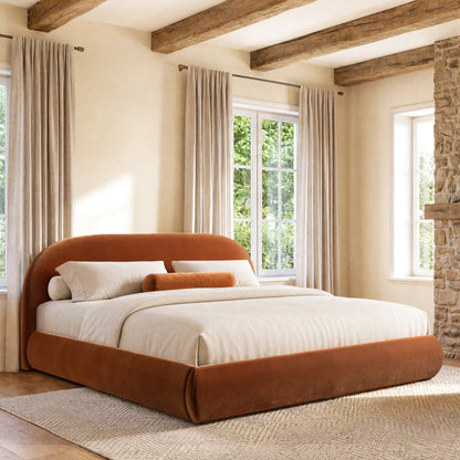 Burnt Velvet King Platform Bed with Puffy Grounded Headboard