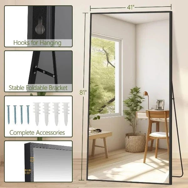 MELOMOIR Rectangular Oversized Floor Mirror – 72"/81" Full Length Black