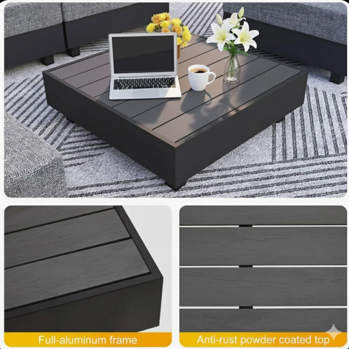 Patio Sectional Set With Modular Armless Chairs And Coffee Table - Gray
