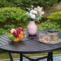 5-Piece Metal Outdoor Dining Set with Beige Cushions and Swivel Dining Chairs