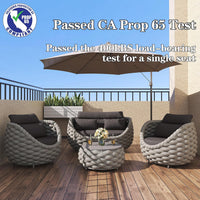 6-Piece Aluminum Patio Furniture Set, Olefin Rope Modern Outdoor Conversation Set Sectional Sofa with Water Repellent Thick Cushions and Coffee Table for Balcony, Garden, Light Grey