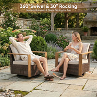 Luxury Outdoor Wicker Patio Furniture Set,5 Piece Deep Seating Outdoor Conversation Set with Patio Swivel Rocker Patio Chairs,Rattan Couch and Ottomans for Deck Porch Poolside