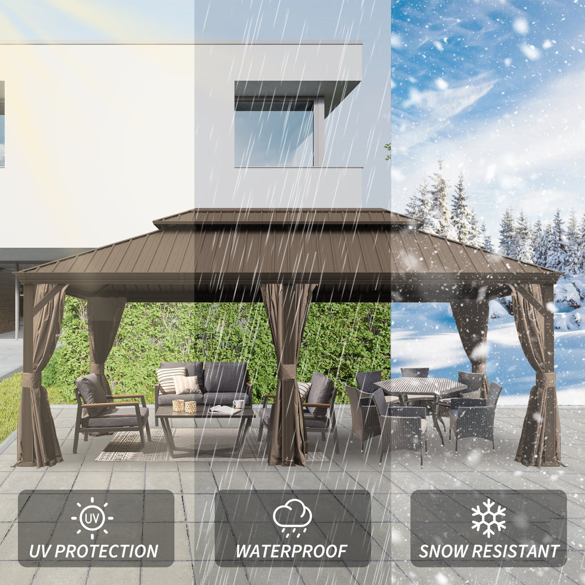 14' x 20' Hardtop Gazebo with Dual-Layer Galvanized Steel Roof - Metal Finish